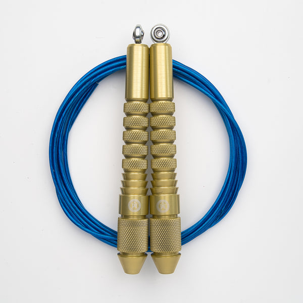 Corde à sauter or avec câble enrobé bleu