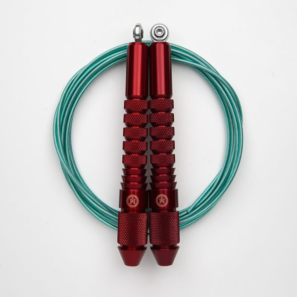 Corde à sauter Rouge Rubis avec câble enrobé vert